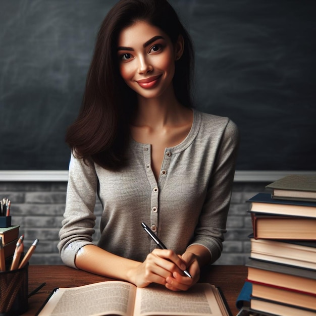 Profesora y libros foto realista