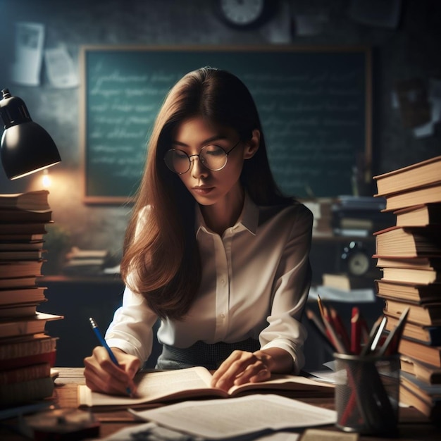 Profesora y libros foto realista