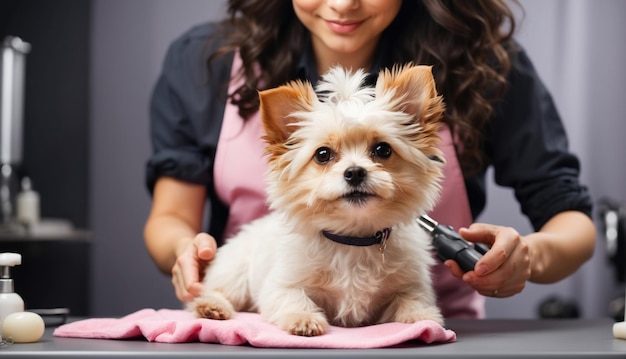 Foto professional groomer cutting fur little domestic dog ai generated
