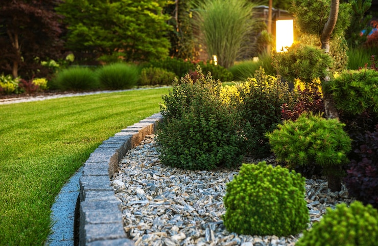 Foto professionell gestaltetes gartenblumenbeet
