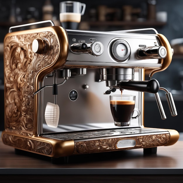 Professionelle Espressomaschine, sehr detailliert, perfekte Komposition