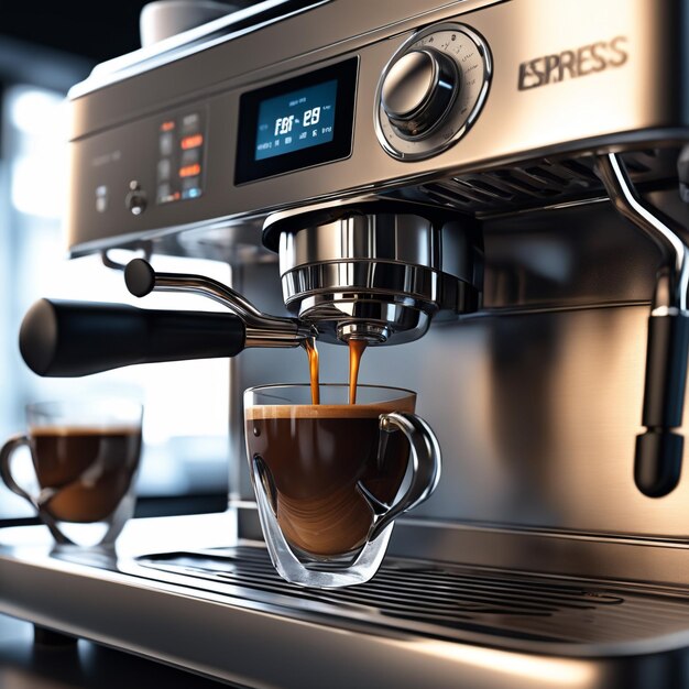 Professionelle Espressomaschine, sehr detailliert, perfekte Komposition