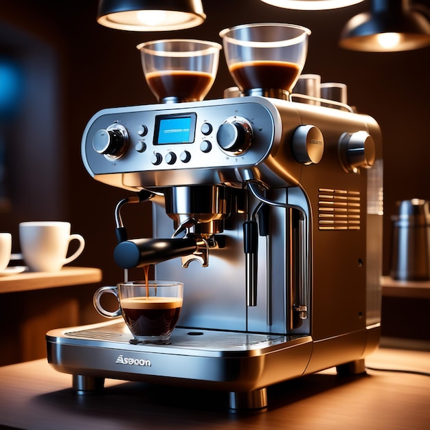 Professionelle Espressomaschine, sehr detailliert, perfekte Komposition