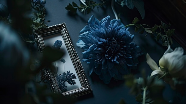 Professionelle Fotobeleuchtung fängt die Schönheit von blauen Blumen ein, die von der KI generiert werden