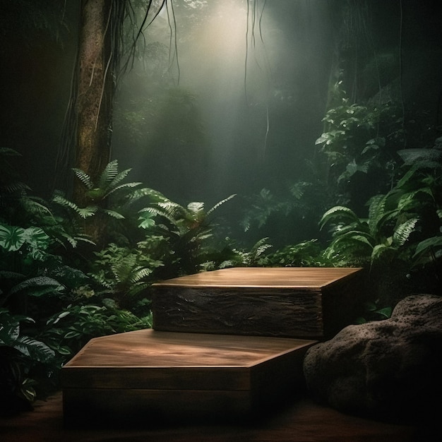Professionelle Fotografie eines Leerraum-Mockup-Podiums mit einem JungleThemed Nature Background für