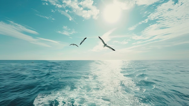 Professionelle Fotografie Majestätische Möwen, die über dem Ozean schweben, atemberaubende Luftansicht