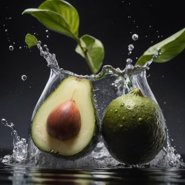Professionelle Fotografie mit Highspeed-Techniken meistern Avocado sinkt in Wasserbehälter
