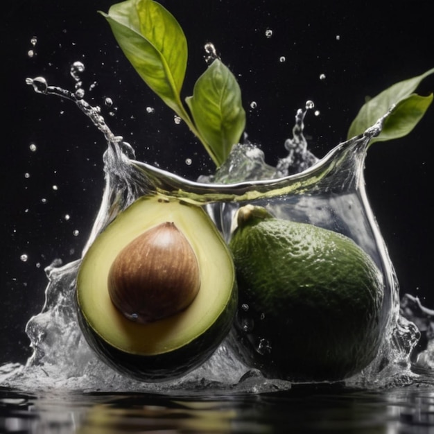 Professionelle Fotografie mit Highspeed-Techniken meistern Avocado sinkt in Wasserbehälter