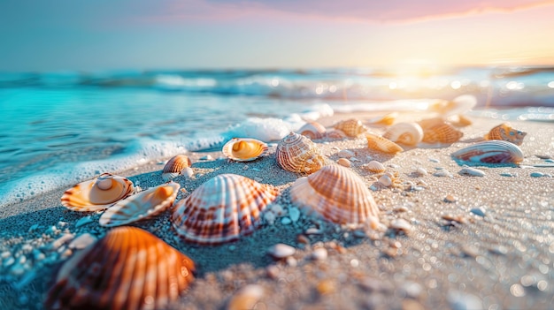 Professionelle Fotografie Vielfarbige Muscheln schmücken den Strand