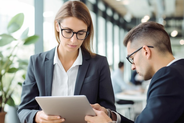 Professionelle Interaktion Geschäftsführer und Tablet im Büro