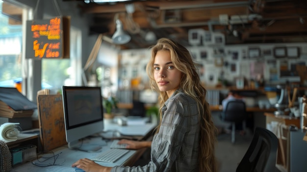 Foto professionelle, kreative frau arbeitet in einem stilvollen büro