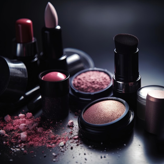 Professionelle Make-up-Produkte mit schwarzem Hintergrund Luxuszubehör für die Schönheitsindustrie Generation ai