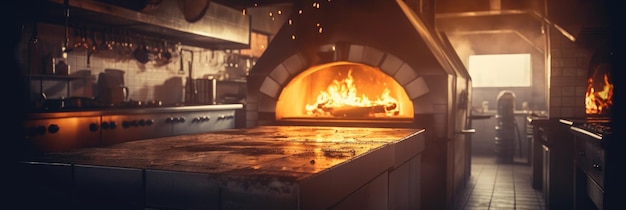 Professionelle Pizzeriaküche mit großem Ofen Generative AI