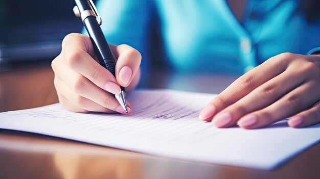 Foto professionelle schreibkunst nahaufnahme einer jungen erwachsenen frau, die einen stift in der hand hält und beim schreiben engagiert ist, um ein banner für den arbeitsplatz zu erstellen