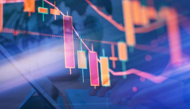 Professionelle technische Analyse auf dem Monitor eines Computers Fundamentales und technisches Analysekonzept