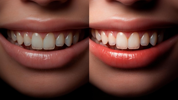 Professionelle Zahnaufhellung und Reinigung vor und nach den Ergebnissen der generativen KI