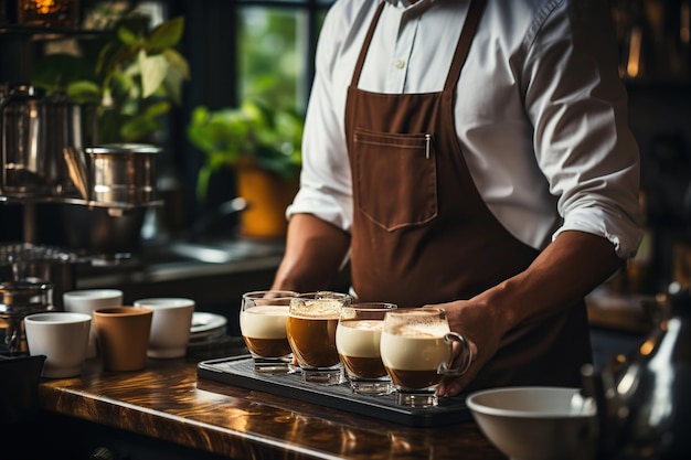 Professioneller männlicher Barista, der Kaffee zubereitet KI-generierte Illustration