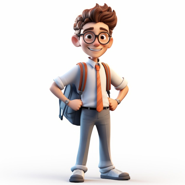 Professionelles 3D-Cartoon-Bild des Schuljungen-Charakters