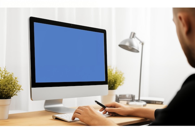 Foto professionelles desktop-computer-mockup in einer hellen büroumgebung