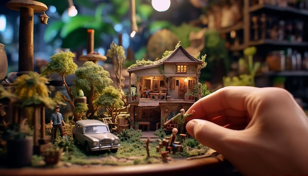 Professionelles Diorama-Fotoshooting. Minimale Modelle, Miniaturkonzept