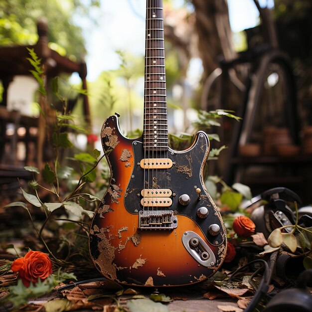 Foto professionelles foto einer alterten e-gitarre