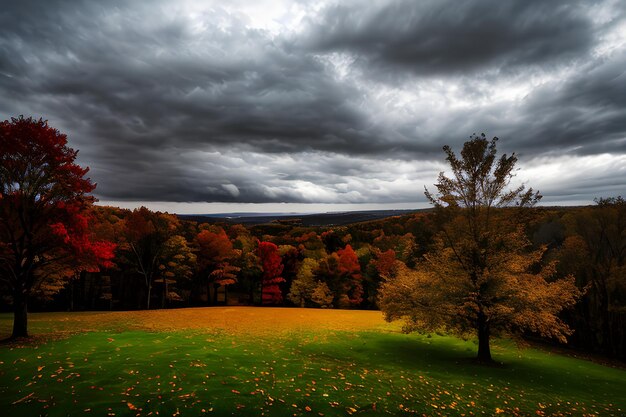 professionelles Foto Foto von Herbstlandschaft dramatische Beleuchtung düsteres bewölktes Wetter