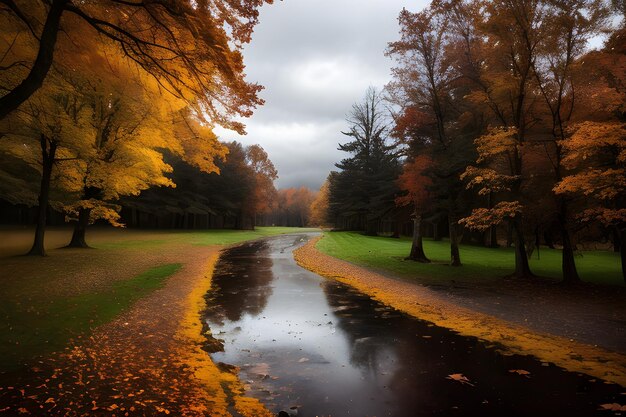 professionelles Foto Foto von Herbstlandschaft dramatische Beleuchtung düsteres bewölktes Wetter