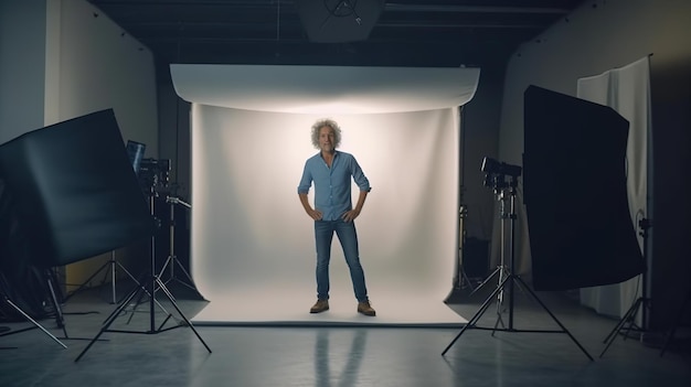 Professionelles Fotoshooting einer jungen Frau im Studio. Modefoto hinter der Bühne