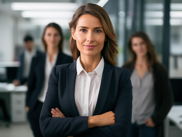 Professionelles Geschäftsteam lächelnd und im Büro stehend