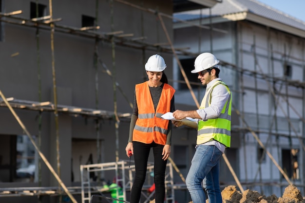 Professionelles Maschinenbauteam Team Arbeiten auf der Baustelle