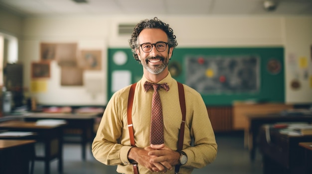 professor de classe de pé na sala de aula