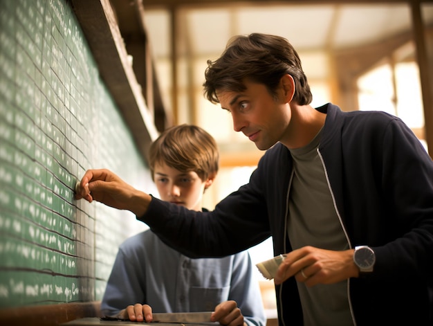 Professor de matemática masculino conduzindo aula em sala de aula