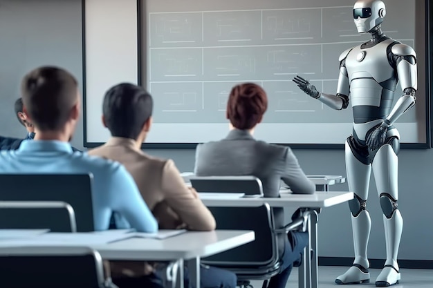 Professor robô transformando a sala de aula no futuro da educação IA generativa