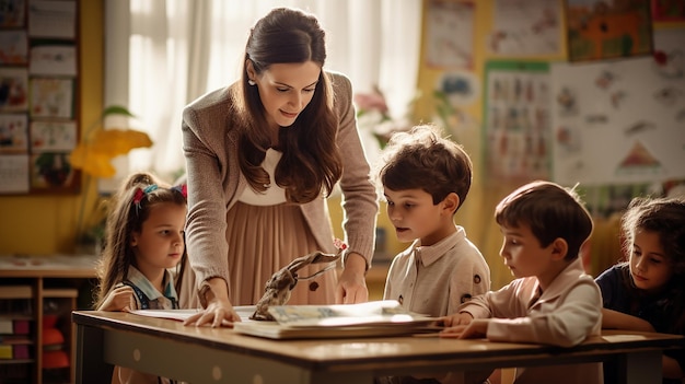 Professora com crianças na sala de aula