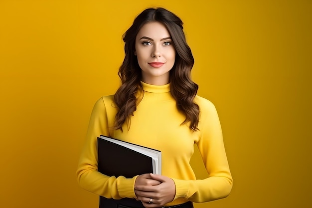 Professora dedicada mulher segurando livros e papéis