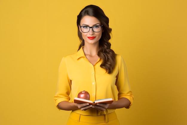 Professora dedicada mulher segurando livros e papéis