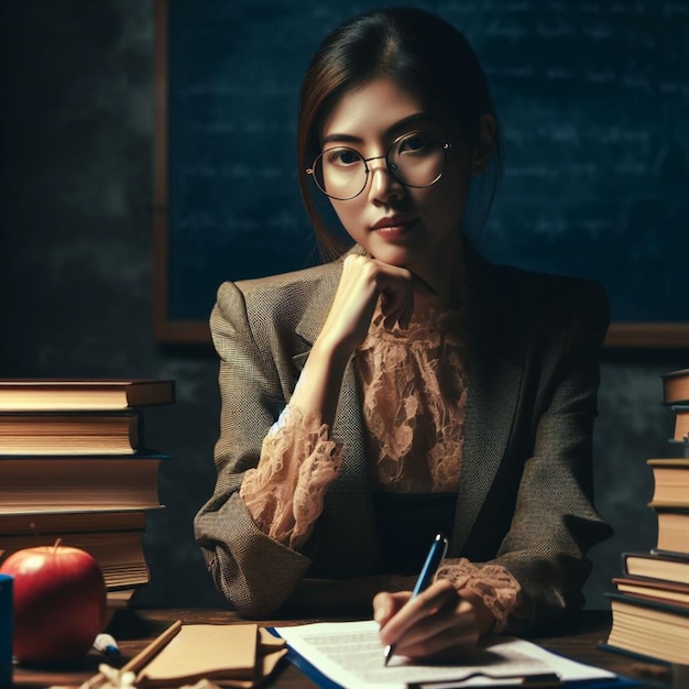 Professora e livros foto realista