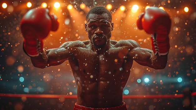 Profi-Boxer hebt die Hände im Boxring