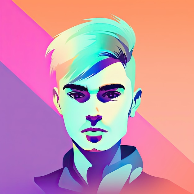 Profil eines modernen Hipster-Punk-Typen mit einer farbenfrohen Frisur Illustration Generative KI