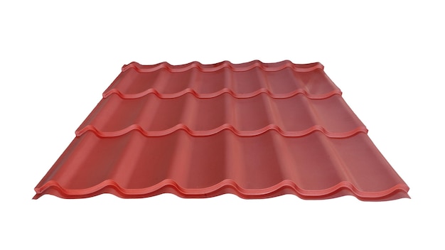 Profilo ondulado de techo de hoja de metal de textura de madera de color aislada sobre fondo blanco