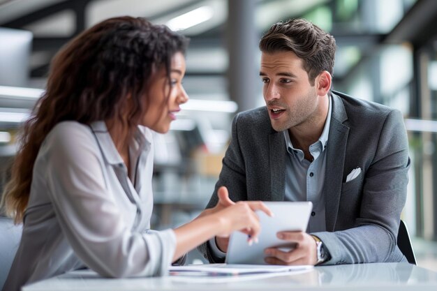 Foto profissionais de escritório discutindo ideias de negócios