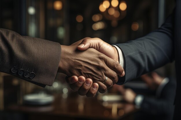 Profissionais de negócios bem-sucedidos apertando as mãos em um acordo imagem formal de reunião de negócios