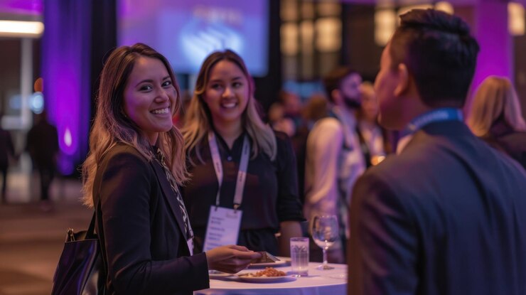 Foto profissionais de negócios em rede num evento corporativo