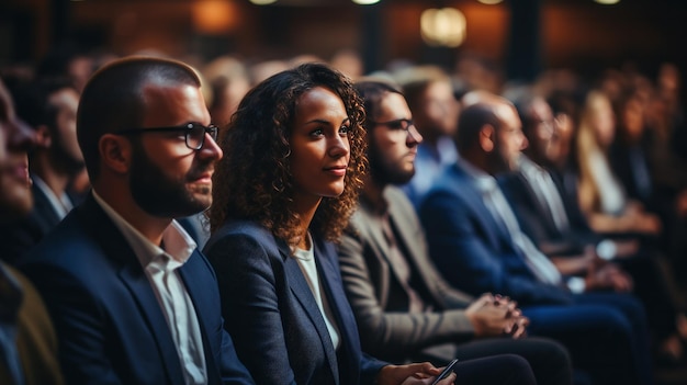 Foto profissionais participando de conferências assistindo a apresentações promovendo a troca de conhecimento empresarial