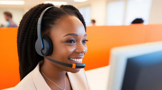 Profissional em um call center ajudando clientes