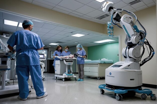 Profissional médico com paciente na sala do hospital