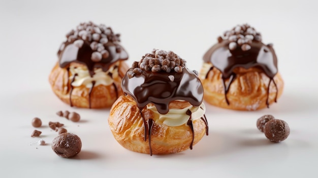 Profiteroles en un fondo blanco aislado