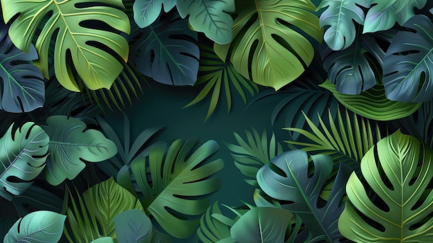 Profundidade de Monstera 3D Folhas e Sombras