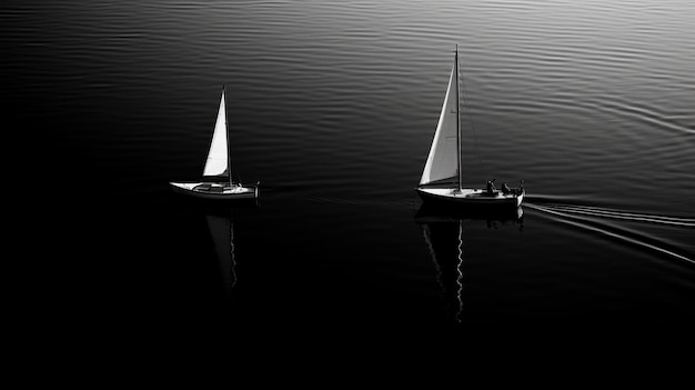 Foto profundidade monocromática veleiros serenos em imagens ilusórias em preto e branco