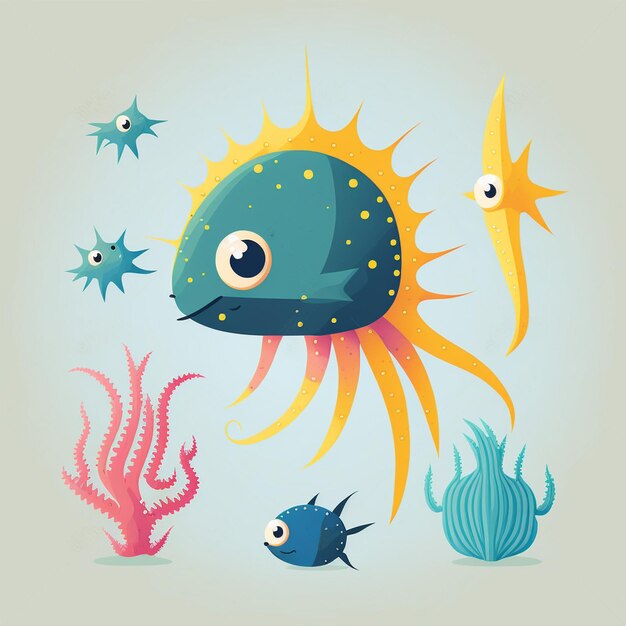 Profundidades encantadoras Explorando el reino de las criaturas marinas en una ilustración vectorial